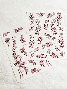 4 Sheets Festive Brown Floral Henna Temporary Tattoo Stickers - Floral Lace Designs,Perfect For Parties And Festivals, Mehndi Designs - Brown - View 10