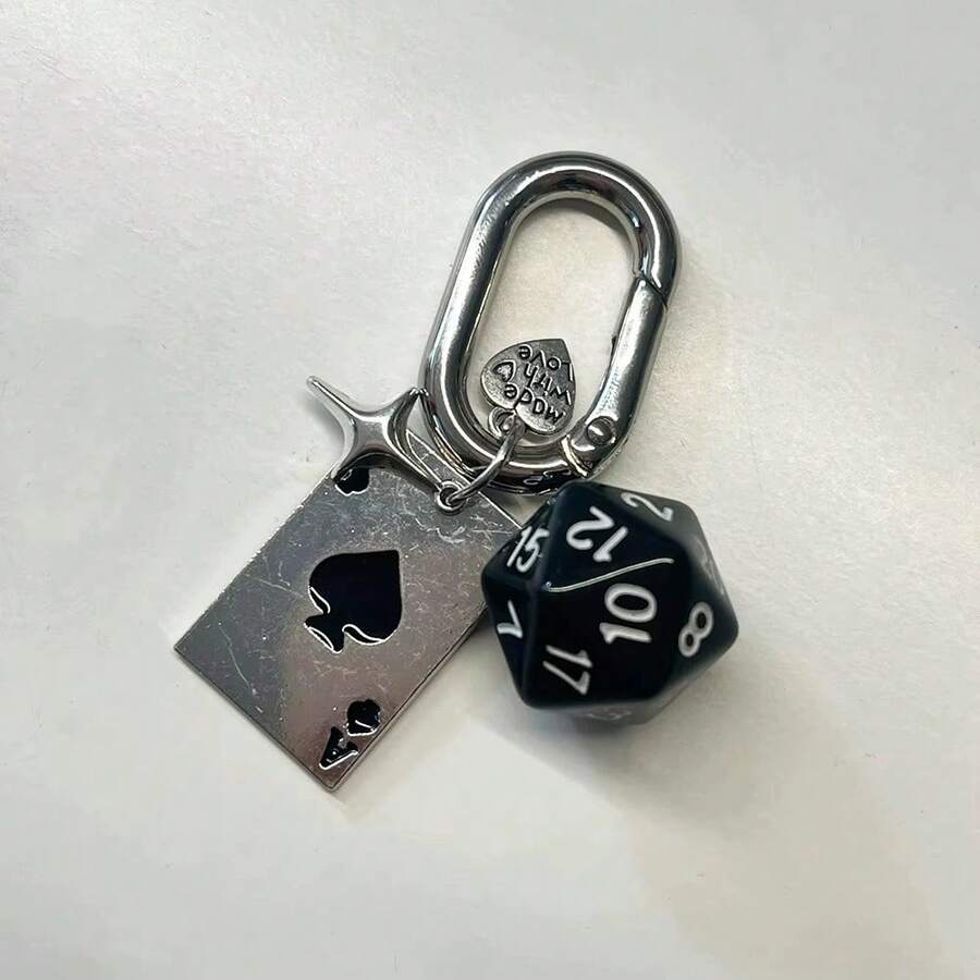 1件男女通用新款创意卡通骰子钥匙扣合金扑克吊坠时尚个性化包包挂饰钱包挂件钥匙圈Y2K哥特风 - 彩色 - 查看 1