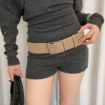 1 st. khakifärgat PU-material för kvinnor, retro, mångsidigt och enfärgat, bantande brett midjebälte