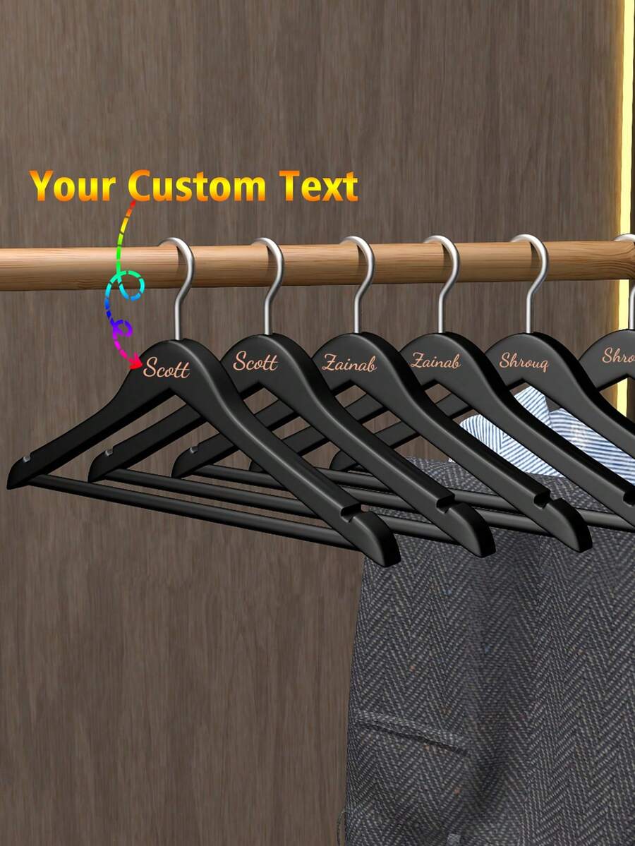 Customizable Text/Logo Wooden Thicker Non-Slip Hanger, Clothes Rack, Coat Hangers, Pants Hanger, Household Wood Hanger