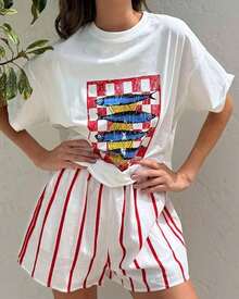 2026 Summer ClothesWomen's Tops Letter Tee Graphic T-Shirts, Women Teens Oversized Graphic Tee Shirts Y2k Short Sleeve Floral Aesthetic Tshirt Top Summer Cute Preppy Clothes-For Women, Holiday, Vacation,Daily Casual Fashion And Versatility. Loose And Comfortablesummer Tops - 魚白 - 查看 4