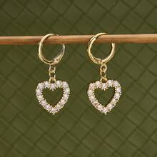 1 Pair Multi-Element Sweet Gold Earrings, Rose/Heart/LOVE/Butterfly Diamond-Studded Style, Daily Versatile Earrings