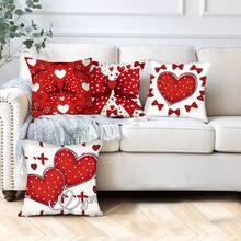 Vỏ gối trang trí ngày Valentine họa tiết chấm bi đỏ hình trái tim và nơ, in hai mặt, bền, có thể giặt máy, trang trí trong nhà/ngoài trời cho phòng ngủ, phòng khách, ghế sofa và giường, phù hợp cho trang trí hàng ngày/ngày Valentine/đám cưới/tiệc tùng, không bao gồm ruột gối, trang trí theo mùa, phong cách hiện đại, vỏ bảo vệ nhẹ. - Nhiều màu - Xem 2