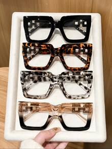 4pcs Women's Geometric Large Frame Plastic Modern Minimalist Versatile Timeless Transparent Glasses Set, Suitable For Back To School, Reading, Street Photography Decoration - trắng - Xem 13