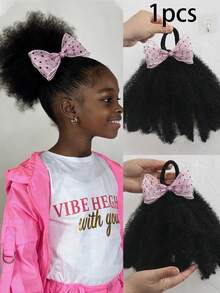 1 chiếc tóc giả phồng mềm mại dễ thương 4 inch cho bé gái, có nơ len và dây chun, kiểu tóc đuôi ngựa xoắn, phong cách Afro Kinky Marley Bouncy. - Màu đen tự nhiên - Xem 9