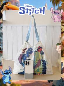 Disney 1 Pc Lilo & Stitch Printed Reusable Tote Bag, High-Capacity Cute Cartoon HandBag , Lightweight Foldable Grocery Bag ,For Women/Girls/Students,Ideal For Shopping ,Daily Use, Casual Outings - Multicolor - View 5