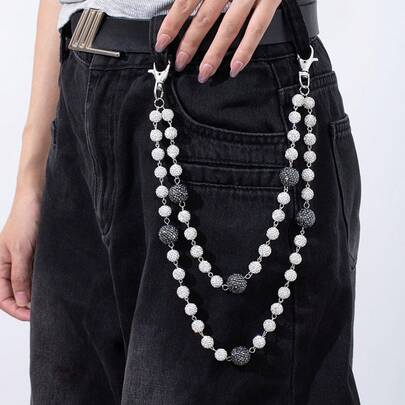 1 Piece Fashion Rhinestone Ball Chain For Men Hip Hop Niche High-End Waist Chain Pendant Accessories Hanging Chain Jewelry
