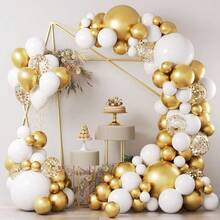 Kit de arco de balões branco e dourado com 106 peças, ideal para decoração de casamentos, aniversários, formaturas, Dia dos Namorados, feriados e Dia das Mães - adereço decorativo para fotos em ambientes internos e externos, com balões de látex. - Multicolorido - Ver 8
