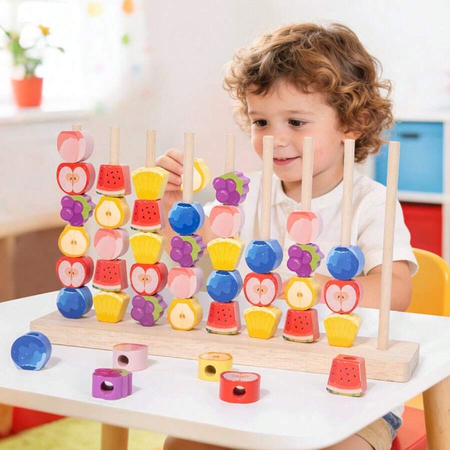 42pcs Kids Fruit Sorting Matching Pillar Game Toy, Fruit Recognition Classification Game Toy, Suitable For Boys And Girls Interactive Game, Logic Thinking And Fine Motor Skills Training Game Toy