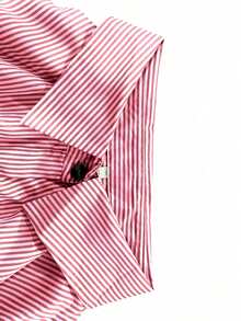 大码女式条纹长袖翻领纽扣衬衫，秋冬季 - 紅色 - 查看 3