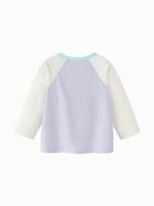 mini bala Kaos Lengan Raglan Musim Semi 2-26 untuk Bayi Perempuan, Kain Lembut dan Bernapas, Motif Lucu, Unisex - Nada putih ungu - View 5