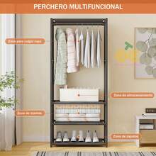 Perchero, expositor de ropa, armario, armario para el hogar, perchero colgante, perchero multifuncional, armario de gran capacidad, perchero de salón, perchero de pared, perchero de pie, perchero de interior, perchero antipolvo, perchero de almacenamiento, perchero para ropa, perchero de hierro, perchero de pared metálico, artículos para el hogar, suministros de almacenamiento, sencillo y bonito, resistente y duradero, almacenamiento científico, adecuado para dormitorio, sala de estar, porche, dormitorio (negro, blanco) - negro 1 - Ver 7