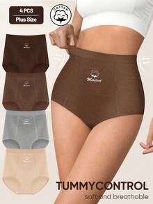 4pcs Women's Mid/High Waist Underwear, Simple Style, Breathable & Skin-Friendly - Multicolor - View 1