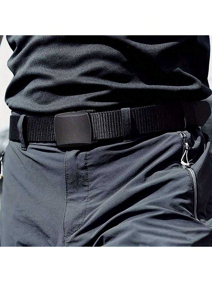 1pc Men's Durable Canvas Belt With Easy-Click Automatic Buckle - Fashionable, Adjustable, Suitable For Jeans And Casual Wear - Multicolor - View 1