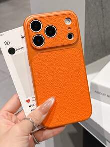 奢华大窗口仿皮手机壳，兼容 17 Air 16 15 14 Plus 13 12 11 Pro Max 17 Pro Max，磨砂软边框防震保护套 - 橘色 - 查看 2
