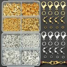 520pcs/Box Jewelry Connector Set Includes 40pcs Lobster Clasps, 80pcs Bead Caps, 200pcs Jump Rings, And 200pcs Spacer Beads