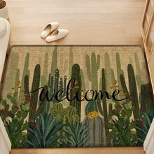 1 szt. Wystrój domu, lniany dywanik kuchenny z nadrukiem w kaktusy, dywanik, mata, mata łazienkowa, wycieraczka, prostokąt drukowany w 3D, odpowiedni do salonu, sypialni, przedpokoju, łazienki, pralni - dywan poliestrowy, wystrój domu do wewnątrz i na zewnątrz - Wielokolorowe - Zobacz 5