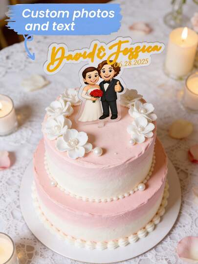 Customized Valentine's Day/Wedding Cake Topper (17.5x10cm), Personalized Couple Cartoon Portrait, Customizable Name And Date, Acrylic Material, Suitable For Wedding/Anniversary Cake, Romantic Love Celebration Gift