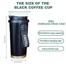 Starbucck Black Coffee Stainless Steel Cup, With A Capacity Of 18oz (Approximately 520 Ml), Has A Heat Retention Time Of Over 24 H. It Can Keep Both Hot And Cold Beverages Warm. It Can Be Used For Making Coffee And Iced Beverages And Is Suitable For Various Occasions Valentine's Day. - màu đen - Xem 1