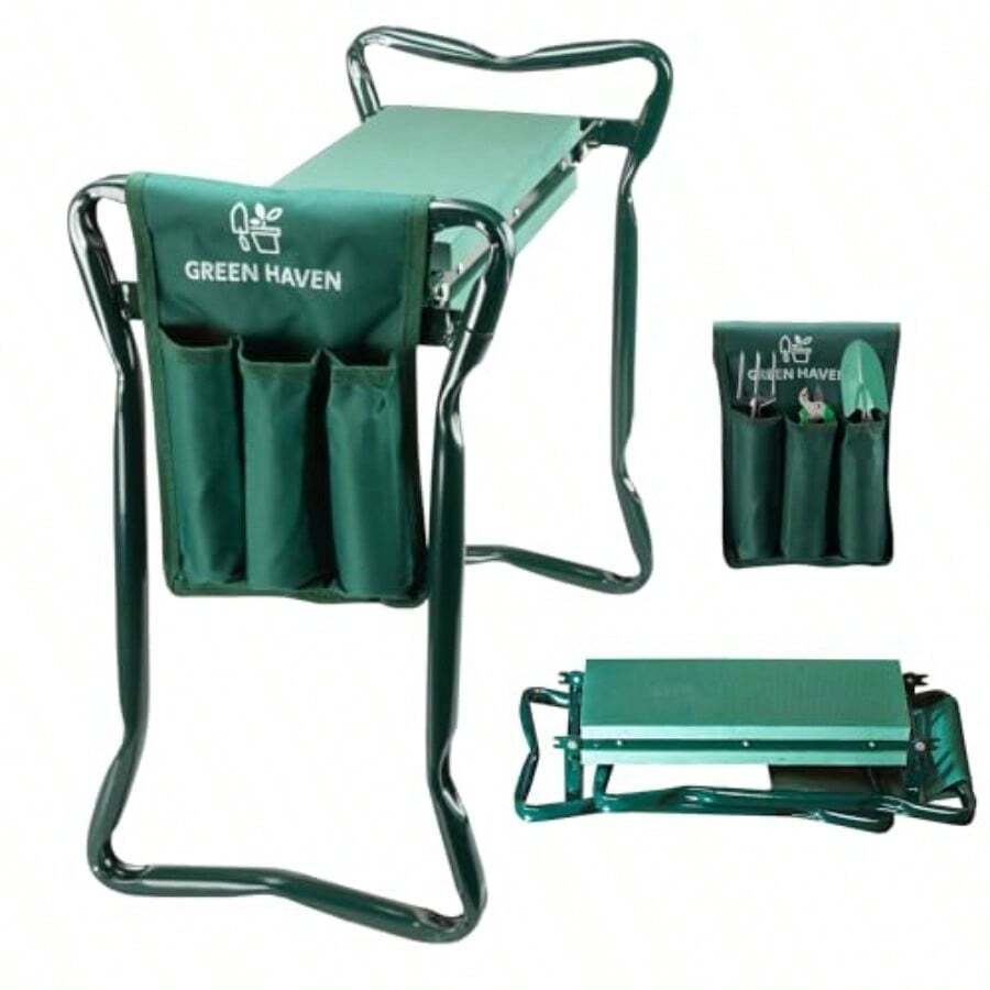 Green Haven Garden Kneeler Seat With Handles And Tool Bag 2 In 1 Gardening Kneeling Stool For Senior Citizens Foldable Garden Stool Kneeler And Seat Lightweight Heavy Duty And Portable - 綠色 - 查看 1