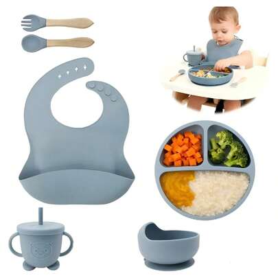 Set De Cubiertos Para Bebés Silicona Plato Antideslizante