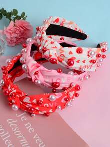 1件甜美优雅纯色布艺字母爱心发箍，宽结头饰，适合女性，可用于派对、情人节、日常佩戴，也可作为送给女友的礼物，发带，发箍，情人节缪斯头饰发箍 - 彩色 - 查看 3