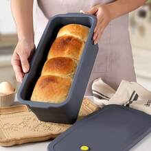 1pc Silicone Toast Bread Baking Pan, Foldable & Collapsible Design, Airtight Lid Food Storage Container, Ice Cube Tray, Non-Stick Toast Bread Mold, Large Capacity Multi-Functional DIY Baking Tool - Grey - View 5