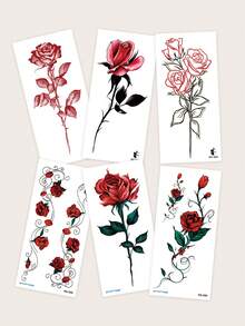 STARTTOOS 6PCS/1pc Multi-Specification Patterns Romantic Valentine's Day Temporary Tattoos, Rose/Rambling Rose Bouquet Pattern, Suitable For Wrists, Ankles, Chest, Abdomen, Back - DIY Daily Party Festival Gift, Waterproof Realistic Body Tattoo Stickers - Multicolor - View 9
