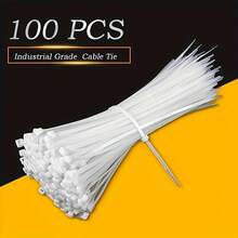 100pcs 3.6*300mm Heavy Duty White Nylon Cable Ties - Heat Resistant, For Wire And Cable Bundling, Reusable For Indoor And Outdoor Use - White - View 1