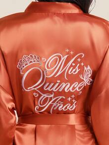 1pc Adult Party Mis Quince Anos Elegant Embroidered Robe - Orange - View 2