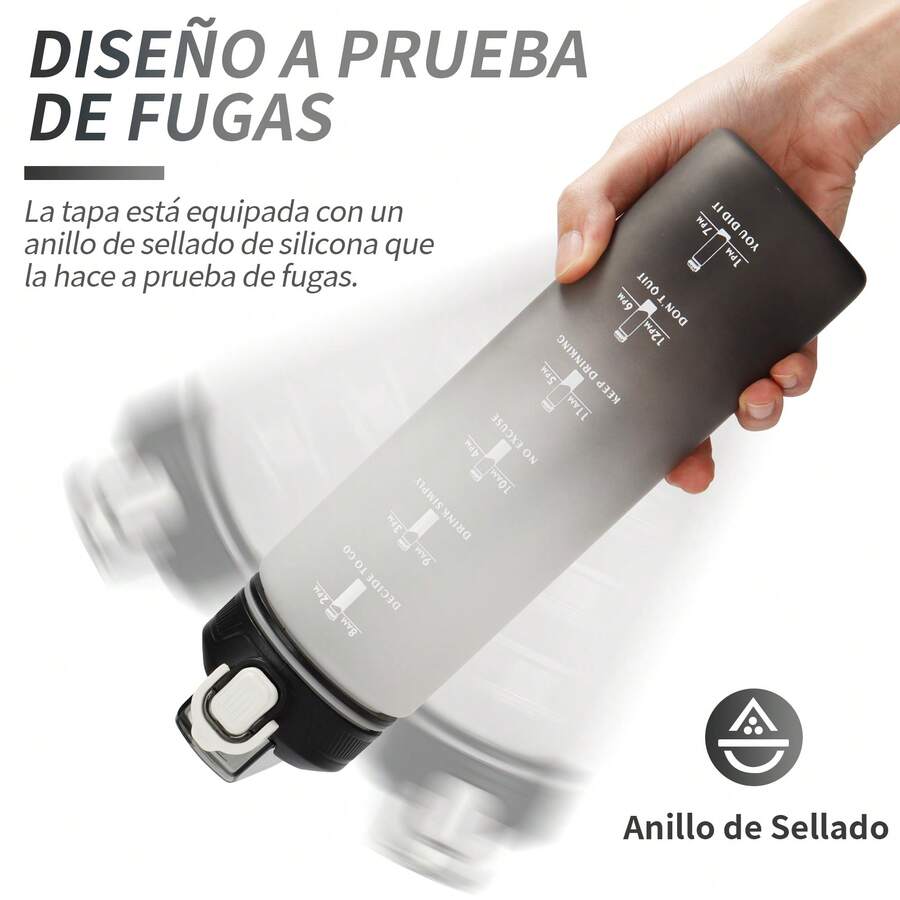 YC-HOGAR Botella de Agua 1L Moda Deportes Al Aire Libre Antifugas Viaje Portátil Hidratación Taza Libre de BPA Duradera Ligera Ecológica Aventura Fitness - Negro - Ver 1