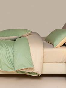 Juego de funda nórdica de 3 piezas de algodón suave con patchwork azul y blanco - Verde Lima - Ver 2