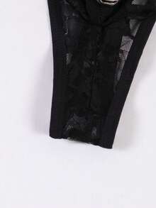 Men's Black Sexy Floral Lace Hollow Front Pouch Jingle Bell Decor Personalized Briefs - Black - View 5