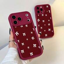 Funda de Teléfono Linda 1pc Patrón de Lazo de Fondo Rojo Simple Funda de Teléfono de Material TPU Rojo Adecuada para Iphone 17/17Pro/Air/17Promax/16/16E/16Promax/15/15Pro/13/14Promax/12/11/13Promax/7Plus/12Pro, Carcasa Protectora Suave y Elegante, Diseño Único, Funda Protectora Unisex Delgado, resistente a arañazos y a prueba de golpes para mujeres y hombres - 1 pieza - Ver 4