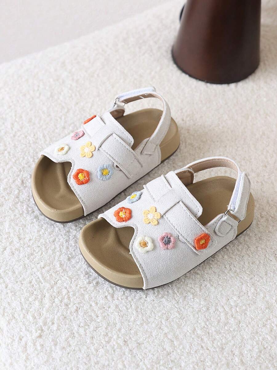 1 Pair Kids Open Toe Sandals, Summer New Floral Pattern Versatile Girls Shoes - Beige - View 1