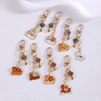 1 pieza Llavero de esmalte con diseño de caballo de dibujos animados para el Año Nuevo, llavero de coche con caballo, accesorio colgante para bolso, mochila, funda de teléfono, regalo del Año del Caballo para novio, familia y amigos, joya con deseos de Año Nuevo