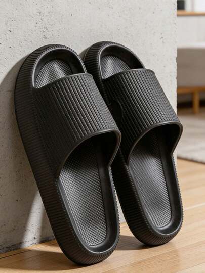 Einfarbige luxuriöse EVA-Material Ganzjahres-Hausschuhe - Bequem, rutschfeste weiche Sohle Hausschuhe, unisex Paar-Design, dicke Sohle minimalistische weiche leichte Hausschuhe, Outdoor-Reise-Hausschuhe, Innen-Haus-Badezimmer-Dusch-Sandalen, leichte Reise-Badezimmer-Hausschuhe für Herren und Damen