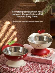 1pc High-Leg Anti-Slip Anti-Spill Pet Bowl, Large Capacity Dog/Cat Food & Water Bowl, Easy To Clean - Multicolor - View 1
