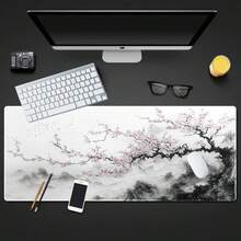 1pc Extra Large Extended Gaming Mouse Pad - Non-Slip Rubber Base, Suitable For Office And Gaming, Compatible With White Keyboard And Mouse, Ideal For Work And Home, Designed With Cherry Blossom And Cloud Pattern - Multicolor - View 7