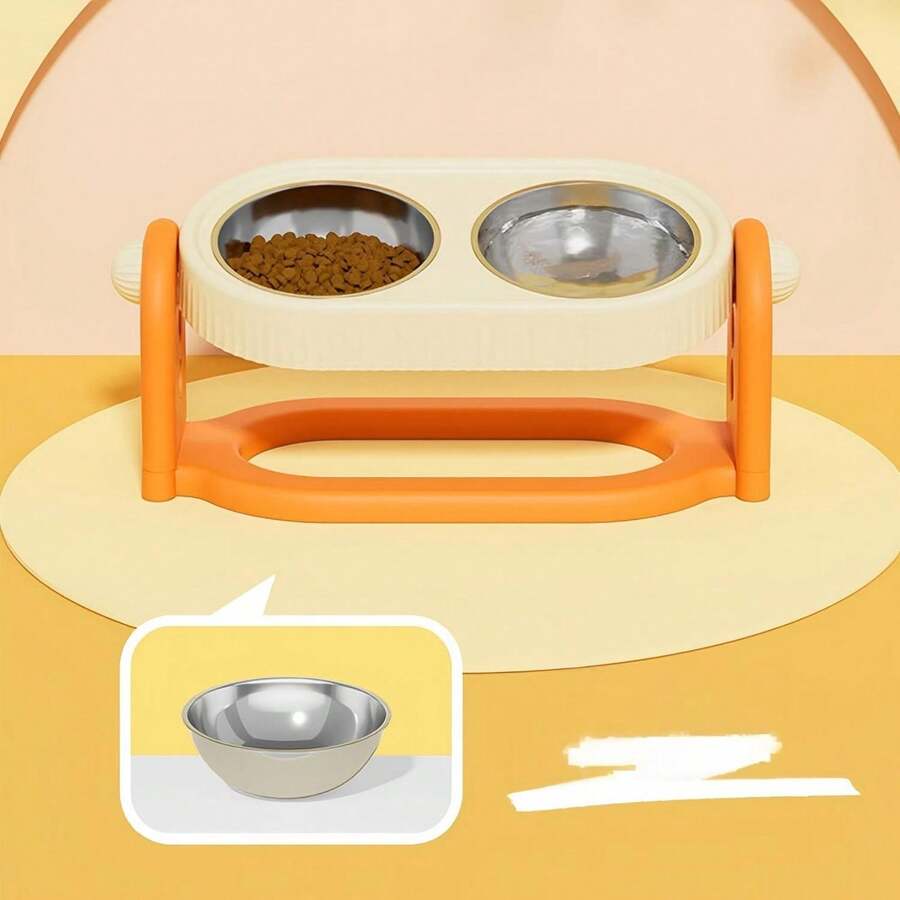 Stainless Steel Double Layer Pet Bowl, Suitable For Cats And Dogs - Anti-Spill Food And Water Feeder Set