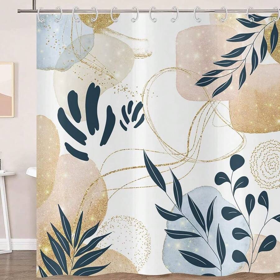 Duschvorhang Boho 180x200, Abstrakte Blätter Pflanze Duschvorhänge Mid Century Modern Minimalistisch Geometrisch Ästhetisch Kunst Badewanne Vorhang Wasserdicht Stoff Waschbar Badevorhang - 47 - Übersicht 1