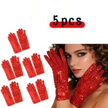 5pcs Retro Disco Sequin Gloves, Suitable For Stage Performance, Party, Cosplay, Adult One Size - Multicolor - View 7
