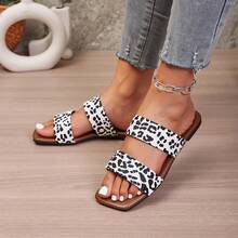 Modische neue Damen Leoparden-Muster Flache Slide Sandalen, Sommer - Weiss - Übersicht 2