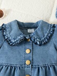Baby Girls' Cute Blue Peter Pan Collar Princess Sleeve Denim Dress & Beret Hat, Spring/Summer - Blue - View 7