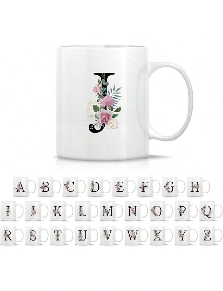Tazas de café con iniciales AZ Floral Botanical Bouquet Tazas con monograma 11 oz Agradecimiento Gracias Boda Cumpleaños Regalos para Fit Es una taza de agua personalizada novedosa adecuada tanto para hombres como para mujeres. Es muy adecuada como r - Blanco - Ver 1