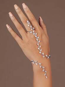 1件锆石手链，个性化闪亮叶子手链开口手镯，百搭配饰 - 銀色 - 查看 6