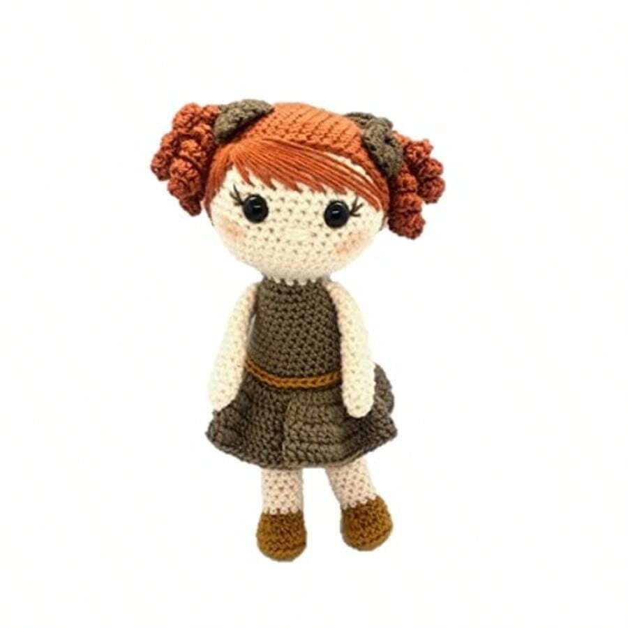 Muñeca de peluche tejida amigurumi crochet ideal para regalo hecha a mano Rosa - Marrón - Ver 1