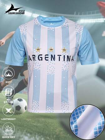 SURUIDA 1pc Men's Argentina Football Sports Jersey, Comfortable T-Shirt Suitable For Team Matches, Sports, Daily Wear, Summer