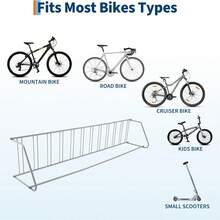 Soporte para Bicicletas de Pie Independiente, Unilateral para 12 Bicis (Longitud 147 Pulgadas) - Diseño de Rejilla para Suelo, Almacenamiento Resistente para Garajes, Calles, Patios y Eventos - Gris - Ver 4