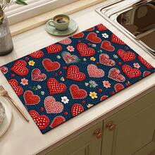 1pc Red Heart Print Absorbent Mat/Drying Mat For Coffee Maker, Dishes - Polyester Absorbent Desktop Protective Mat With Rubber Anti-Slip Pad, For Kitchen Counter Decor, Home Bar And Dining Table - Multicolor - View 10